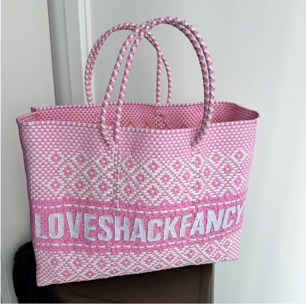 LoveShackFancy Pink and White Tote